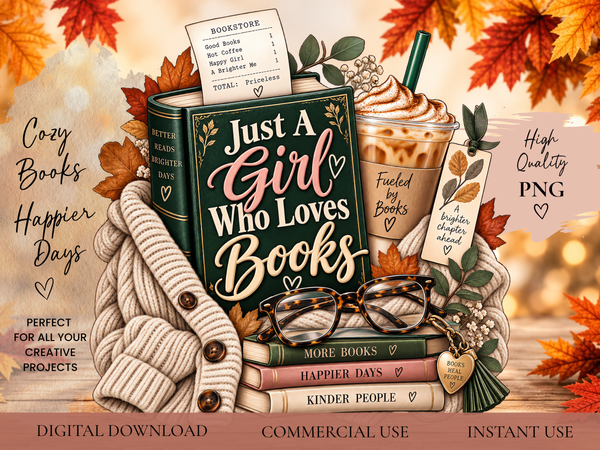 Cozy Book Lover PNG | Autumn Reading, Coffee, Glasses (Digital Download)