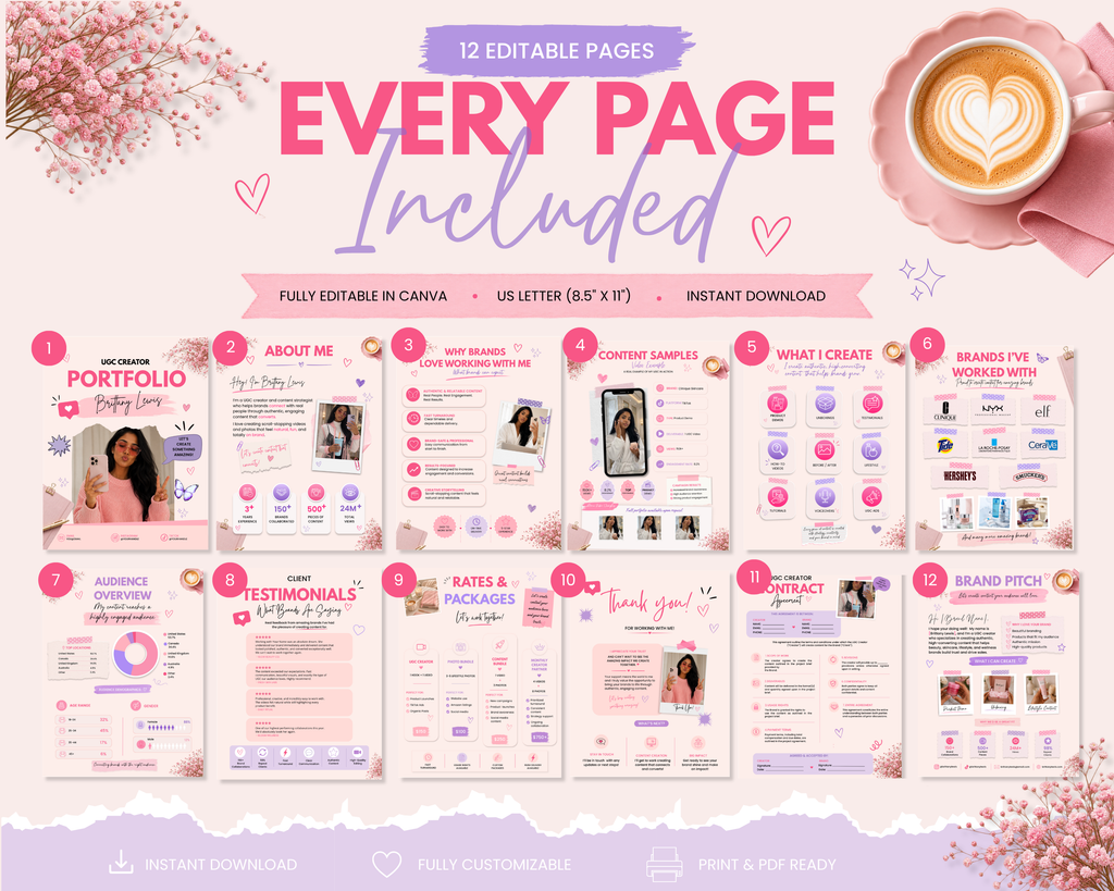 UGC Creator Portfolio Bundle | Editable Canva Media Kit, Rate Card, Contract (Digital Download)