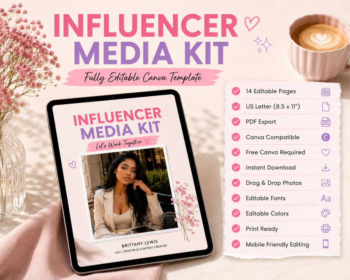 UGC Creator Portfolio Bundle | Editable Canva Media Kit, Rate Card, Contract (Digital Download)