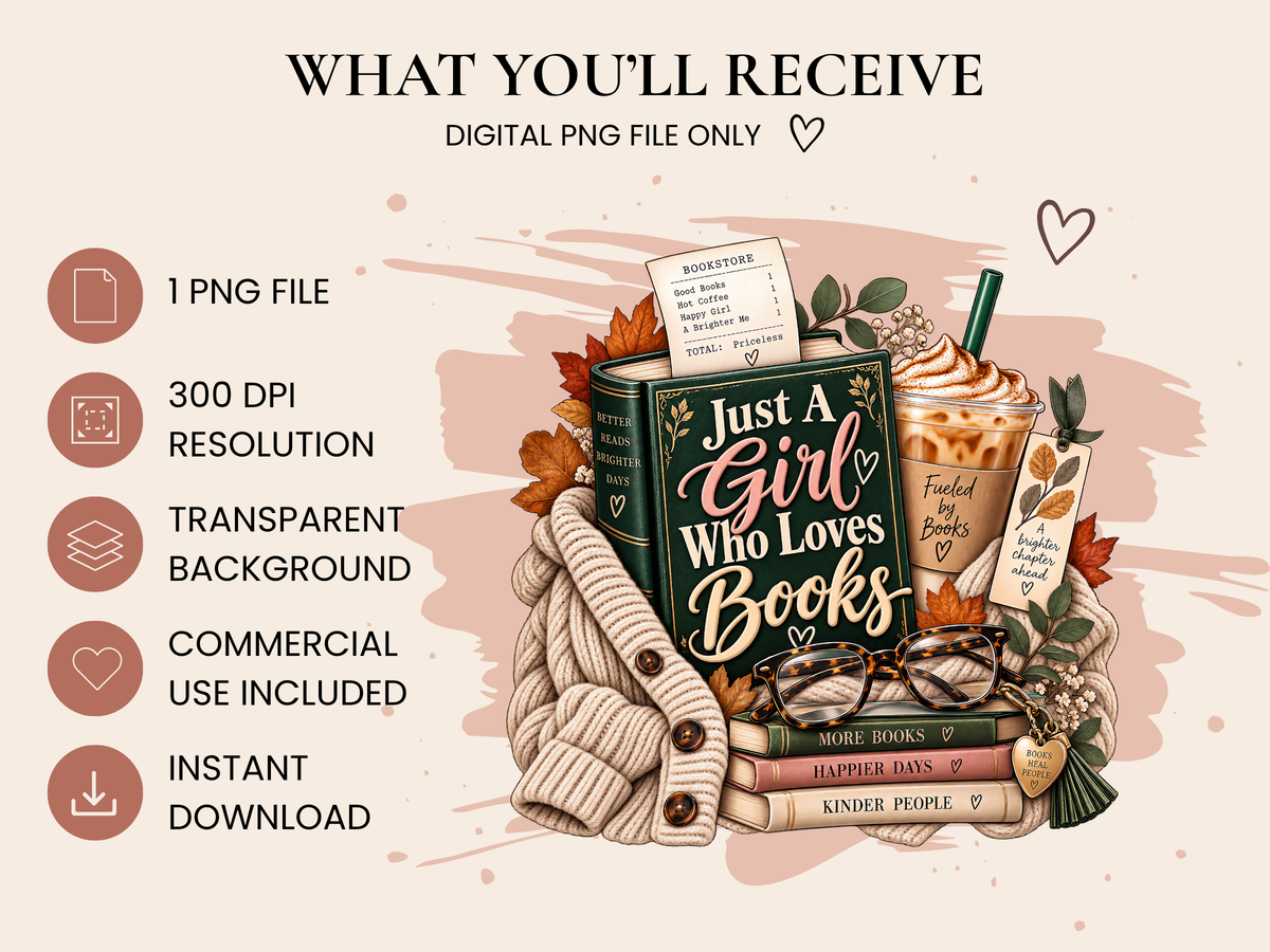 Cozy Book Lover PNG | Autumn Reading, Coffee, Glasses (Digital Download)