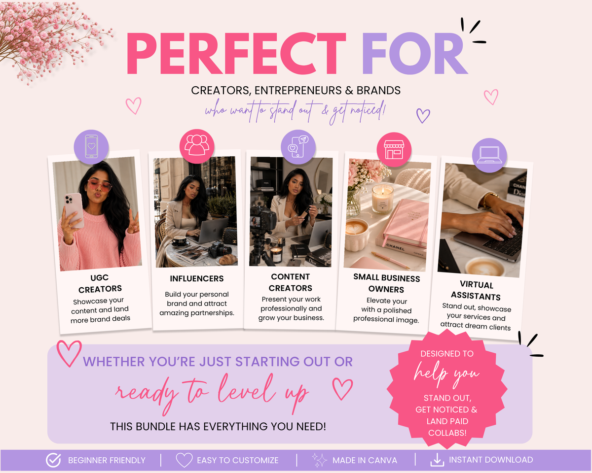 UGC Creator Portfolio Bundle | Editable Canva Media Kit, Rate Card, Contract (Digital Download)