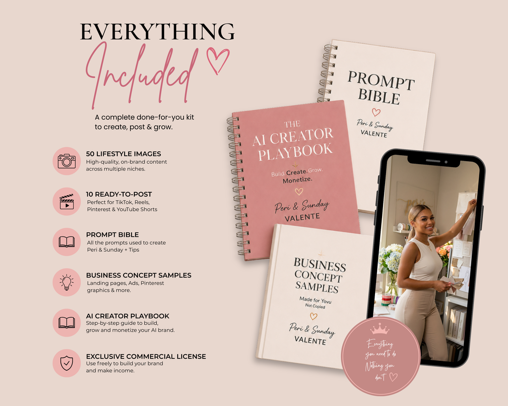 Peri & Sunday, AI Brand Ambassador Pack | 50 Lifestyle Images, 10 Videos