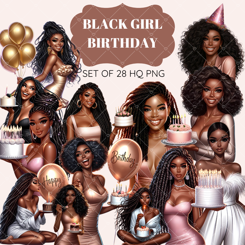 Black Girl Birthday clipart pack