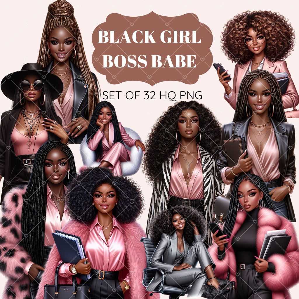 Black Girl Boss Babe clipart pack