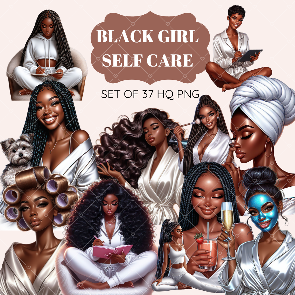 Black Girl Self Care clipart pack