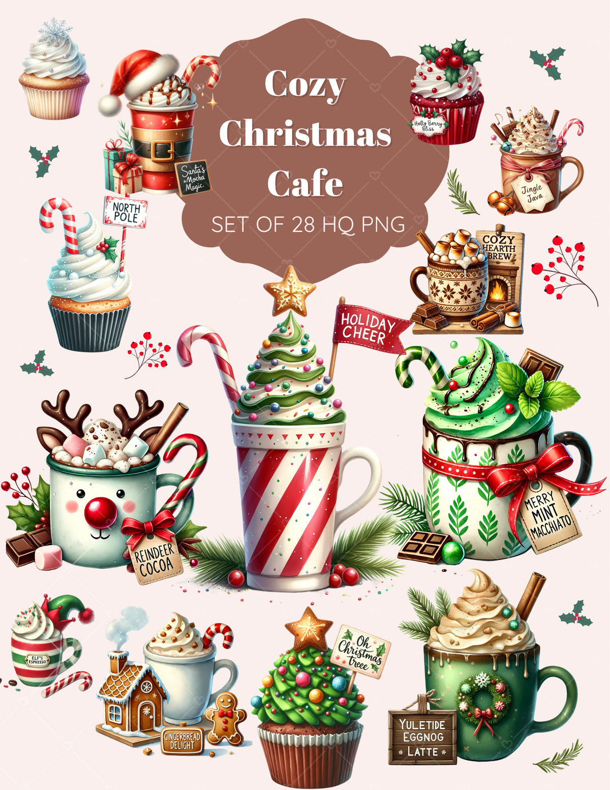 Cozy Christmas Cafe clipart pack