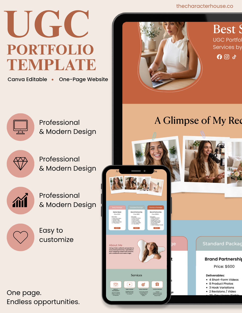 UGC Creator Portfolio Template | One-Page Canva Website (Digital Download)