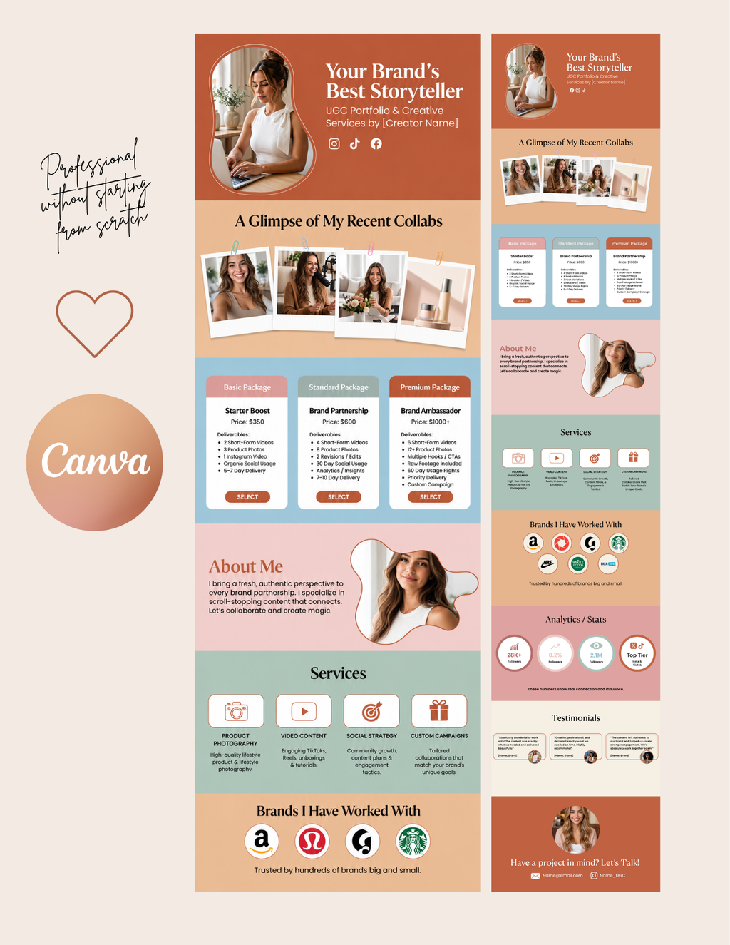 UGC Creator Portfolio Template | One-Page Canva Website (Digital Download)