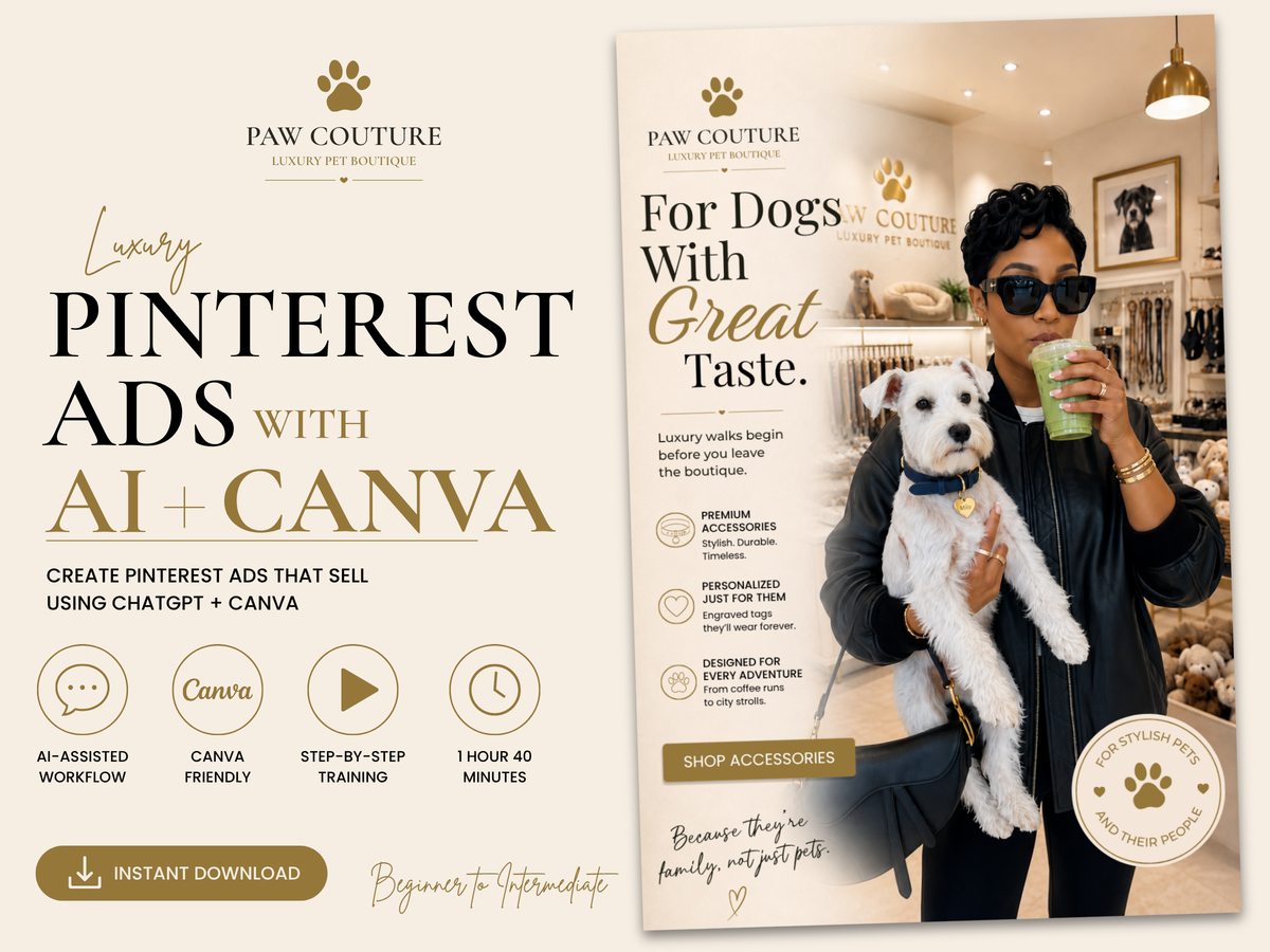 Luxury Pinterest Ads Course | ChatGPT + Canva Training (Digital Download)