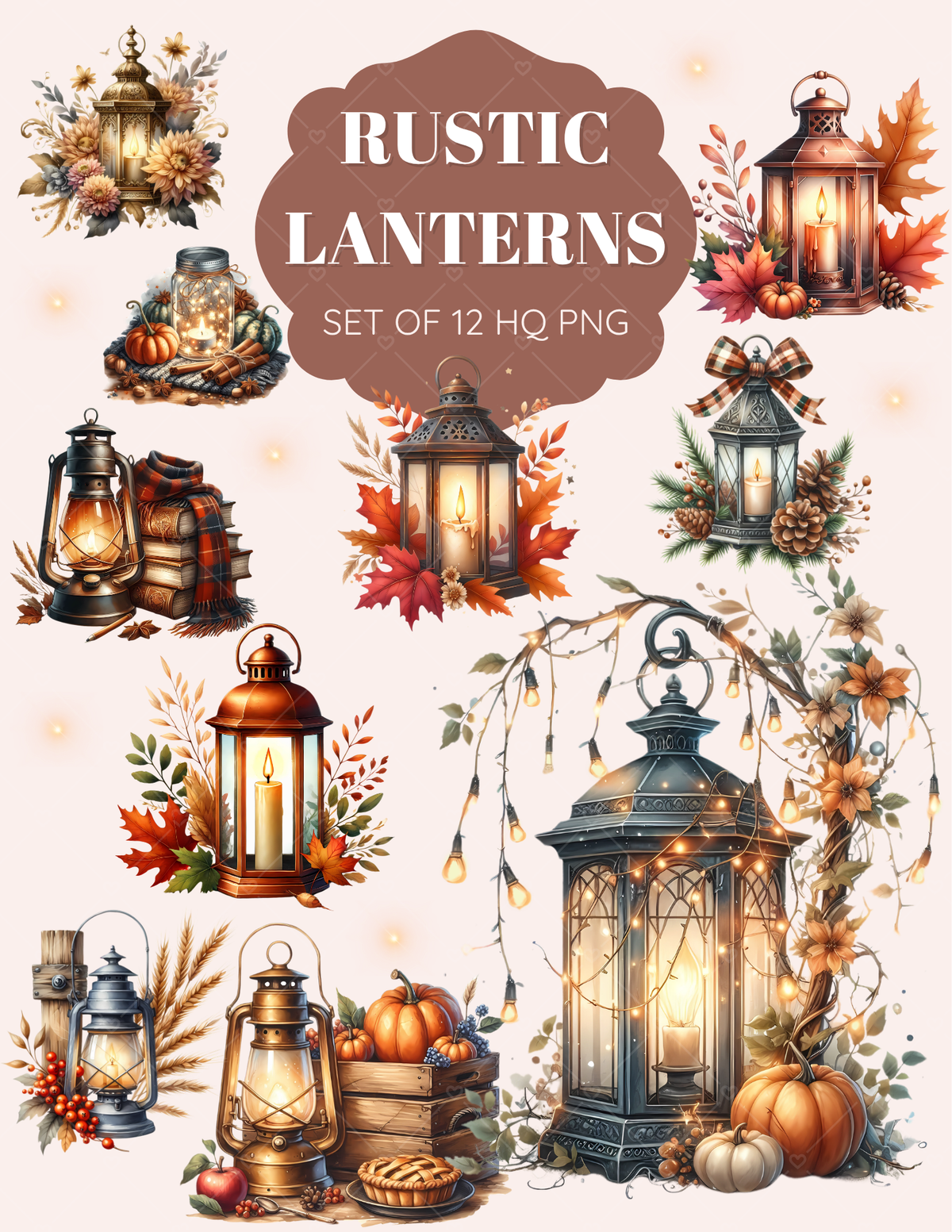 Rustic Lanterns clipart pack