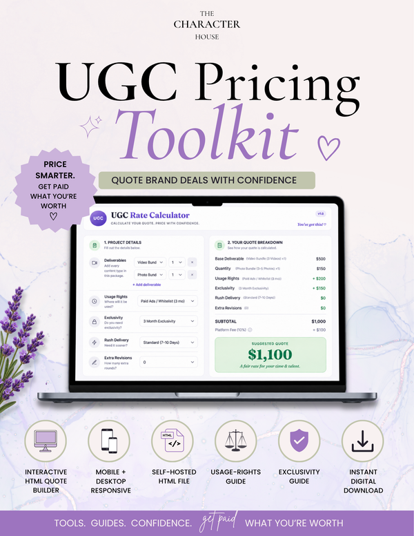 UGC Rate Calculator | Brand Deal Pricing Toolkit | Interactive HTML Quote Builder | Usage Rights & Exclusivity Pricing Guide